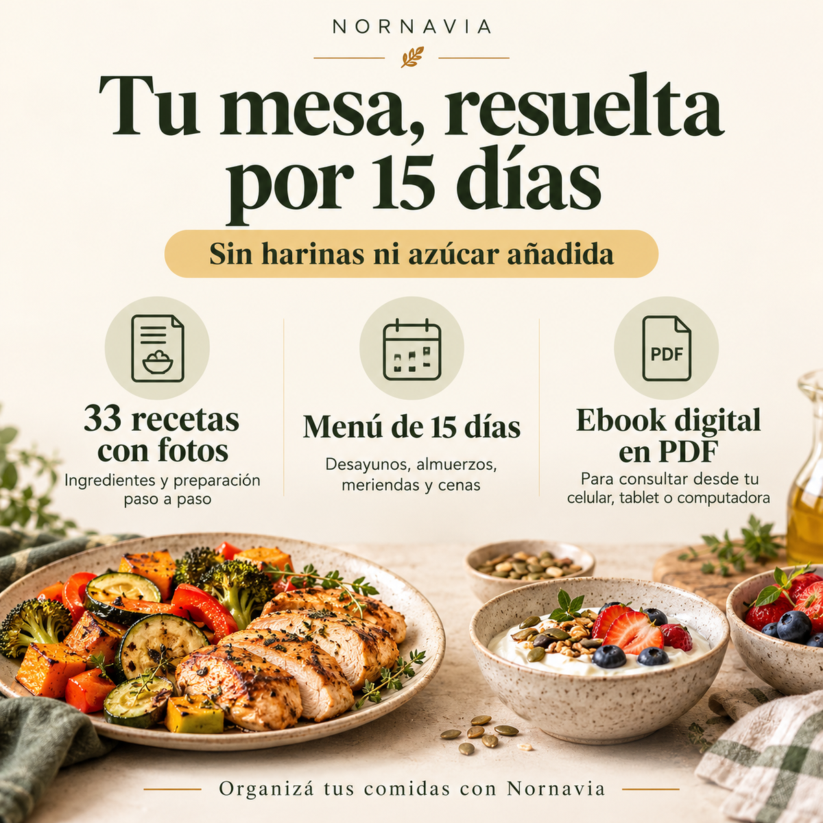 Tu mesa, resuelta por 15 días | Sin harinas ni azúcar añadida